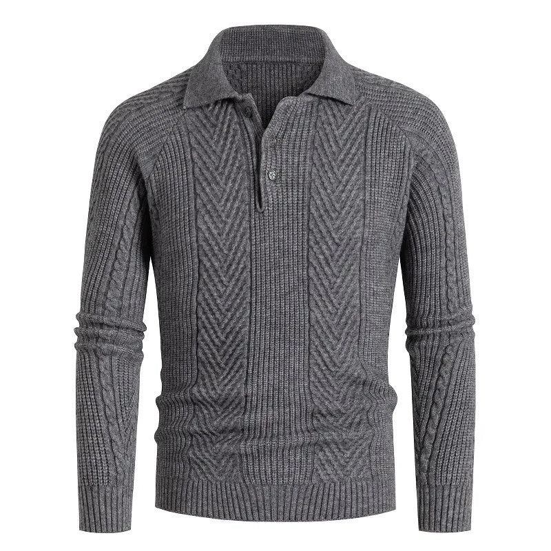 Herren-slim-base-shirt Reverspullover Strickwaren Jacquard Herbst- Und Winterpullover Dicker Herrenmantel - Marineblau