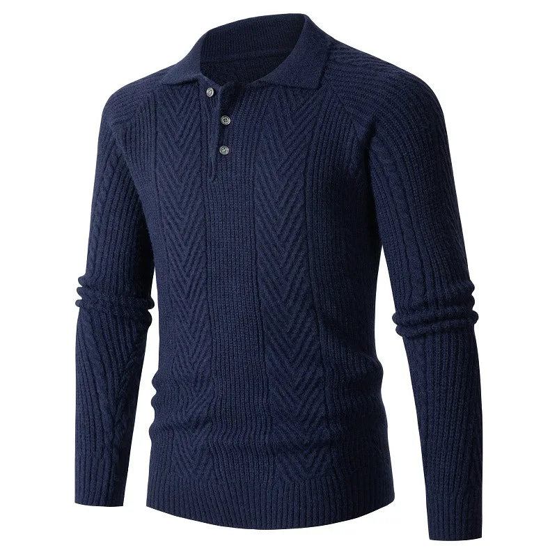 Herren-slim-base-shirt Reverspullover Strickwaren Jacquard Herbst- Und Winterpullover Dicker Herrenmantel - Marineblau