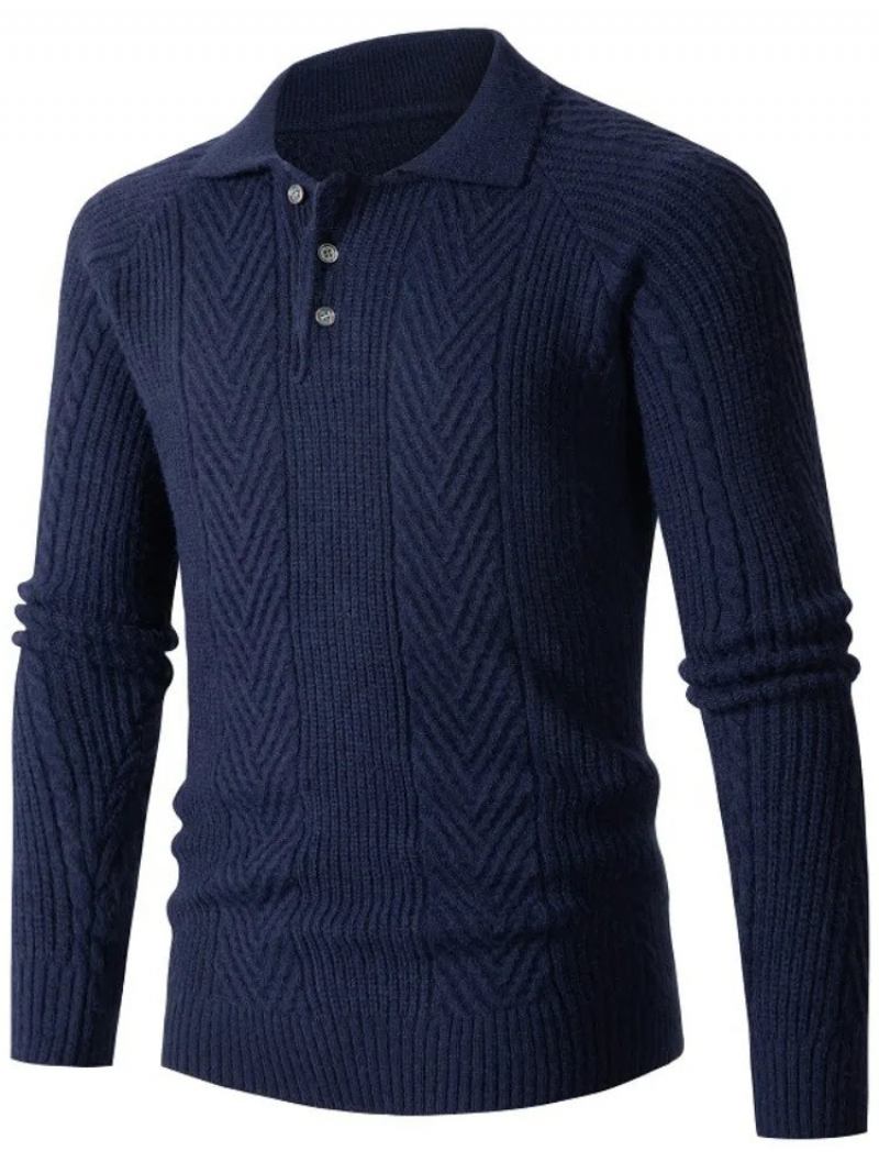 Herren-slim-base-shirt Reverspullover Strickwaren Jacquard Herbst- Und Winterpullover Dicker Herrenmantel - Marineblau