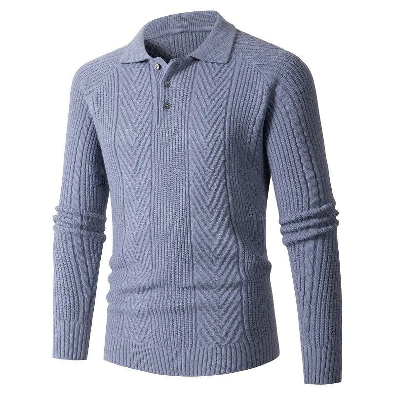 Herren-slim-base-shirt Reverspullover Strickwaren Jacquard Herbst- Und Winterpullover Dicker Herrenmantel - Marineblau