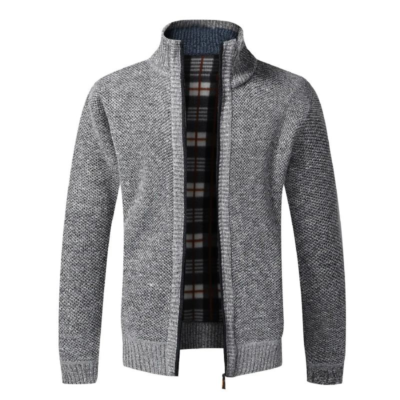 Herren Strick Cardigan Winter Vintage Warm Fleece Kleidung Über Slim Fit Pullover Männlich Oberbekleidung Mantel - Schwarz