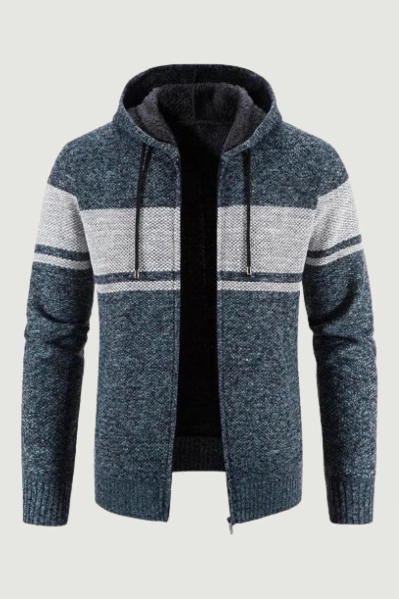 Herren-strickpullover Herbst Und Winter Gestreifte Fleecejacke Mit Kapuze Dick Warm Mäntel