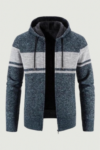 Herren-strickpullover Herbst Und Winter Gestreifte Fleecejacke Mit Kapuze Dick Warm Mäntel