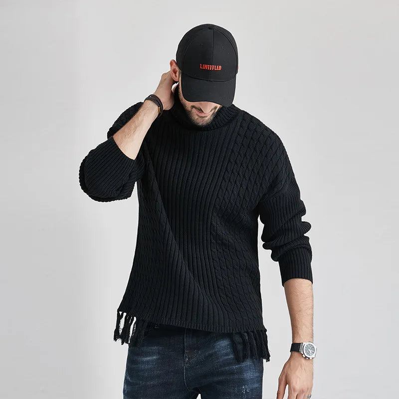 Hochgeschlossener Twist-pullover Europäischer Und Amerikanischer Langärmeliger Warmer Herrenpullover Schöner Pop-pullover - Schwarz