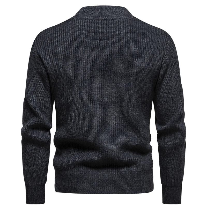 Kleidung Für Herren Rollkragenpullover Strickpullover Einfarbig Langärmeliger Pullover Für Übergroßer Reißverschluss Basic-mäntel - Dunkelgrau