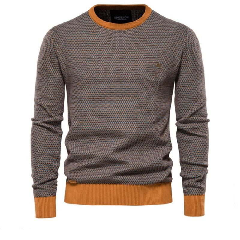 Lockerer Baumwollpullover Lässiger Warmer Hochwertiger Gespleißter Herren-strickpullover Winterpullover Für Herren - Orange