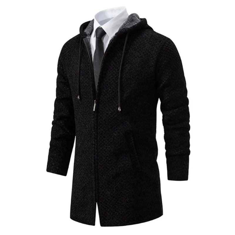 Mittellanger Strickcardigan Für Herren Locker Sitzende Lässige Dicke Pullover-oberbekleidung - Schwarz