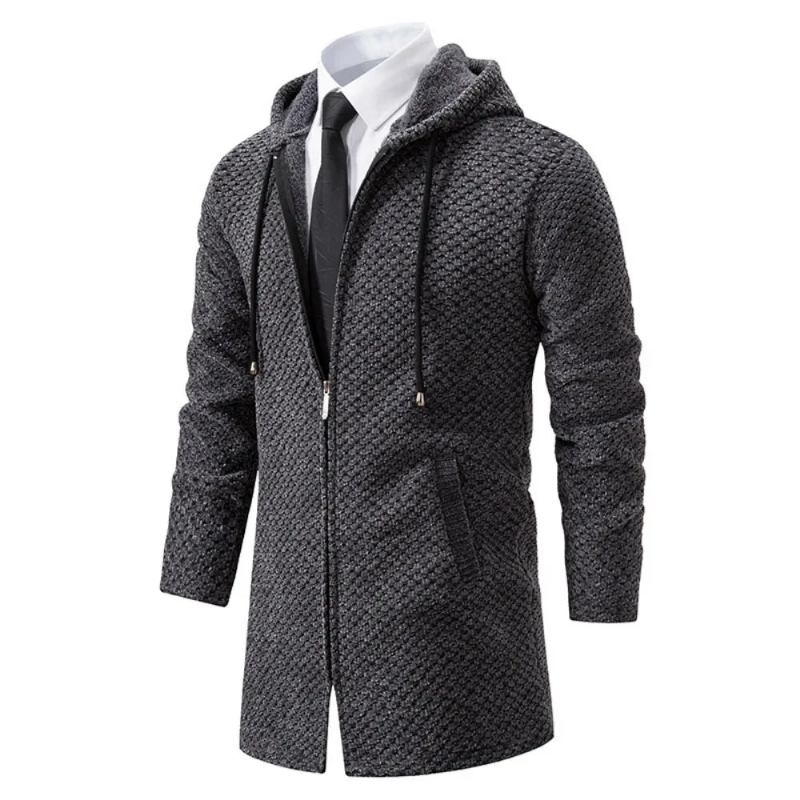 Mittellanger Strickcardigan Für Herren Locker Sitzende Lässige Dicke Pullover-oberbekleidung - Schwarz