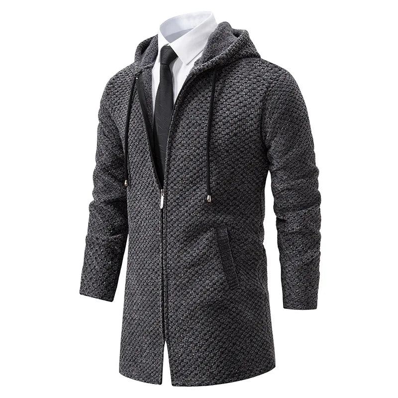 Mittellanger Strickcardigan Für Herren Locker Sitzende Lässige Dicke Pullover-oberbekleidung - Schwarz