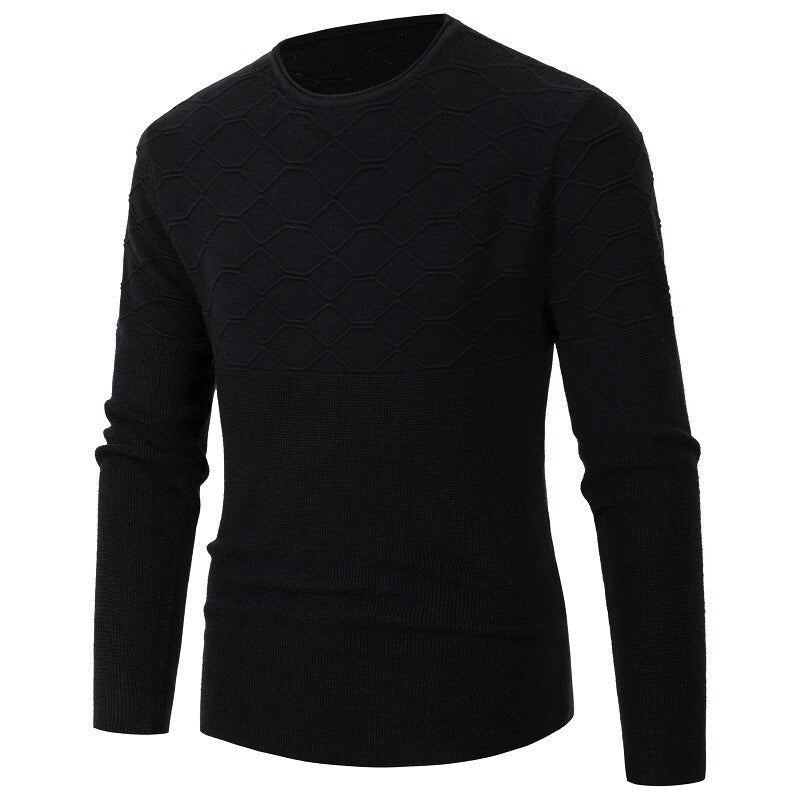 Neuer Herbstpullover Für Männer Weicher Pullover Herren Mit Rundhalsausschnitt Knopfpullover Warme Slim Fit Herrenbekleidung - Schwarz