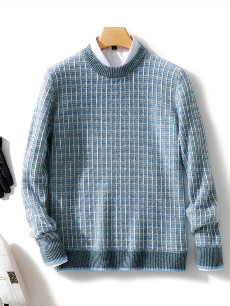 Pullover Aus Reinem Kaschmir Für Herren Mit Rundhalsausschnitt Hochwertige Dicke Strickjacke Warmes Jugendhemd - Blau