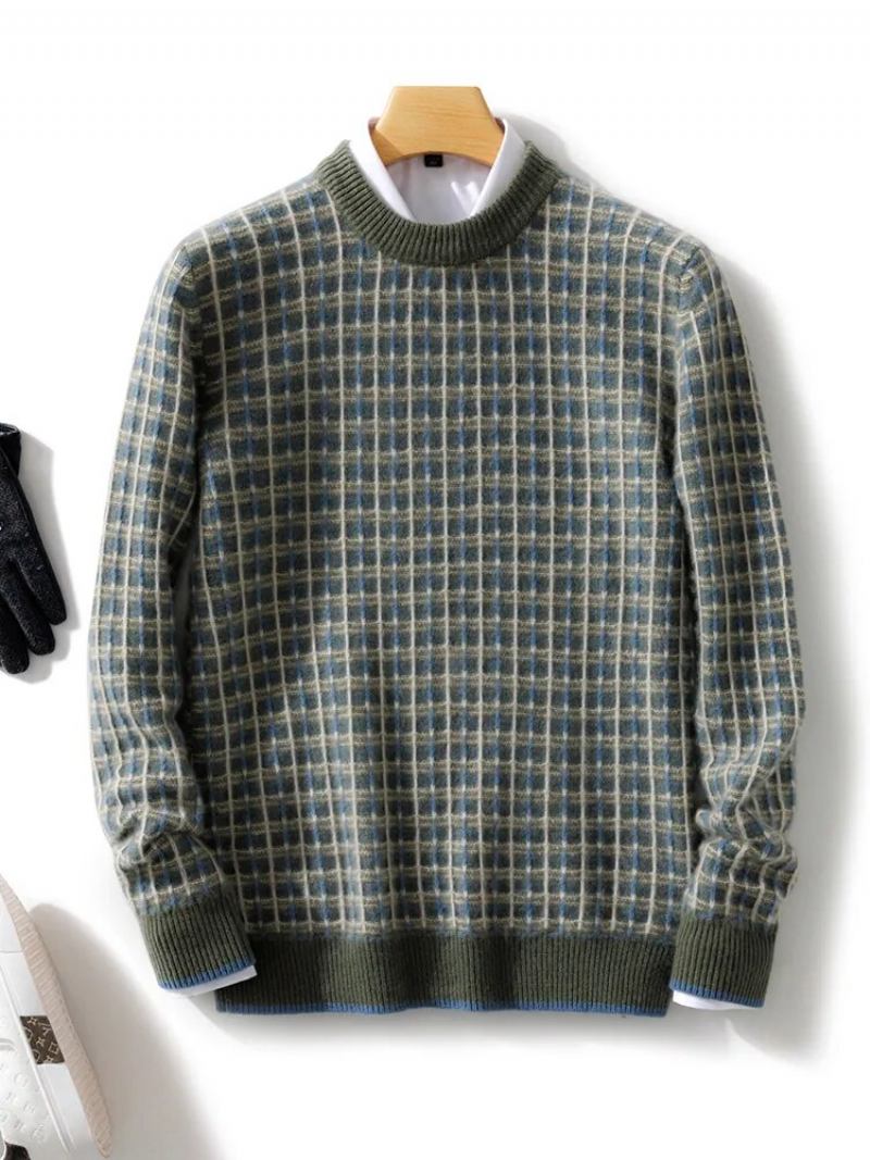 Pullover Aus Reinem Kaschmir Für Herren Mit Rundhalsausschnitt Hochwertige Dicke Strickjacke Warmes Jugendhemd - Blau