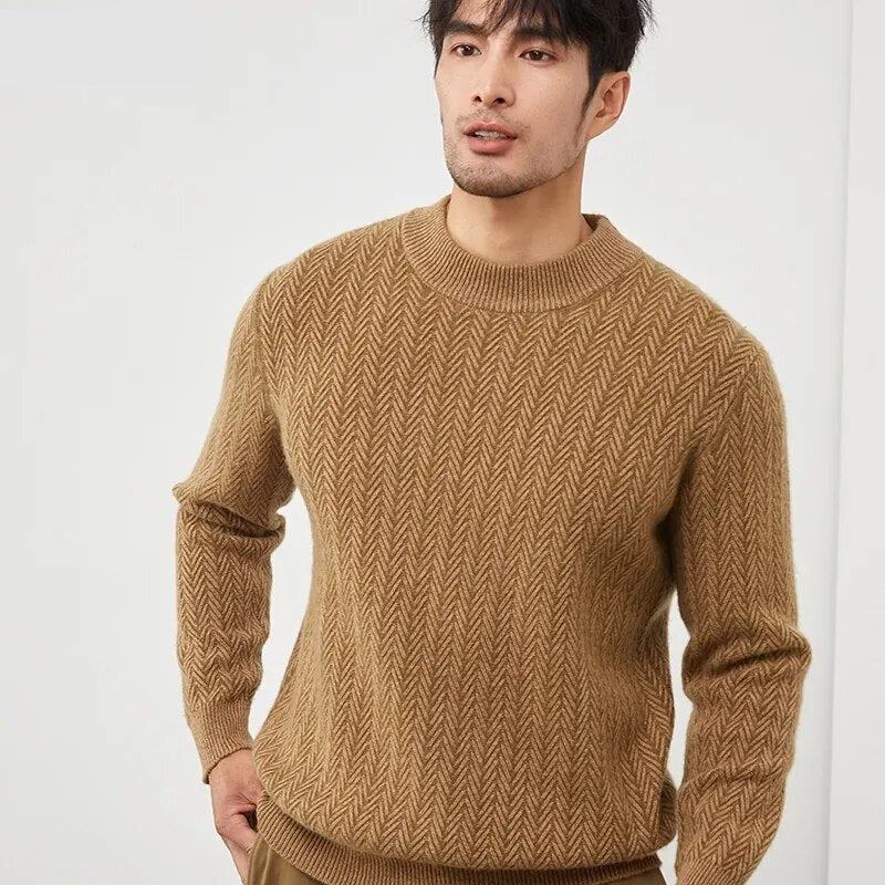 Pullover Aus Reinem Kaschmir Rundhalspullover Für Herren Hochwertige Strickjacke Dicke Jacke Warmes Jugendhemd - Blau und Weiß