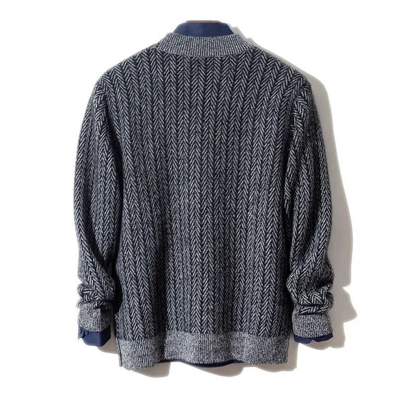 Pullover Aus Reinem Kaschmir Rundhalspullover Für Herren Hochwertige Strickjacke Dicke Jacke Warmes Jugendhemd - Blau und Weiß