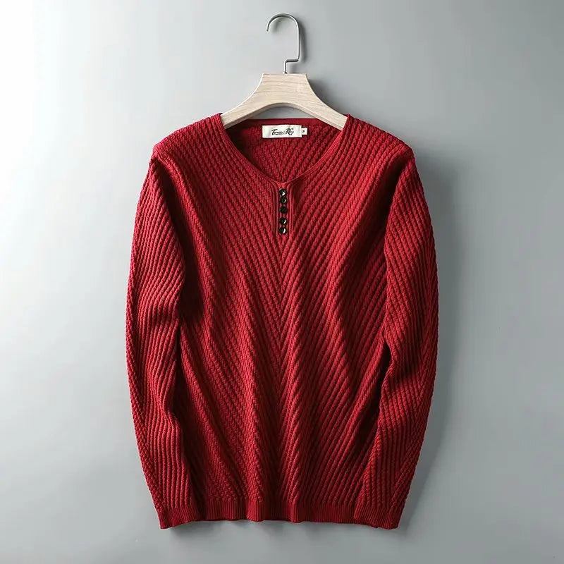 Pullover Für Herren Einfarbig Warm Slim Fit Für Strickwaren Pulli Bequem Strickoberbekleidung - Rot