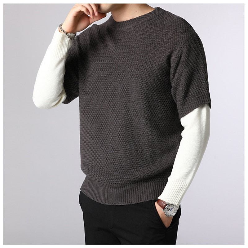 Pullover Herren Frühling Herbst Warm Herren-patchwork-pullover Lässig O-ausschnitt Pulli Langärmeliger - Kaffee