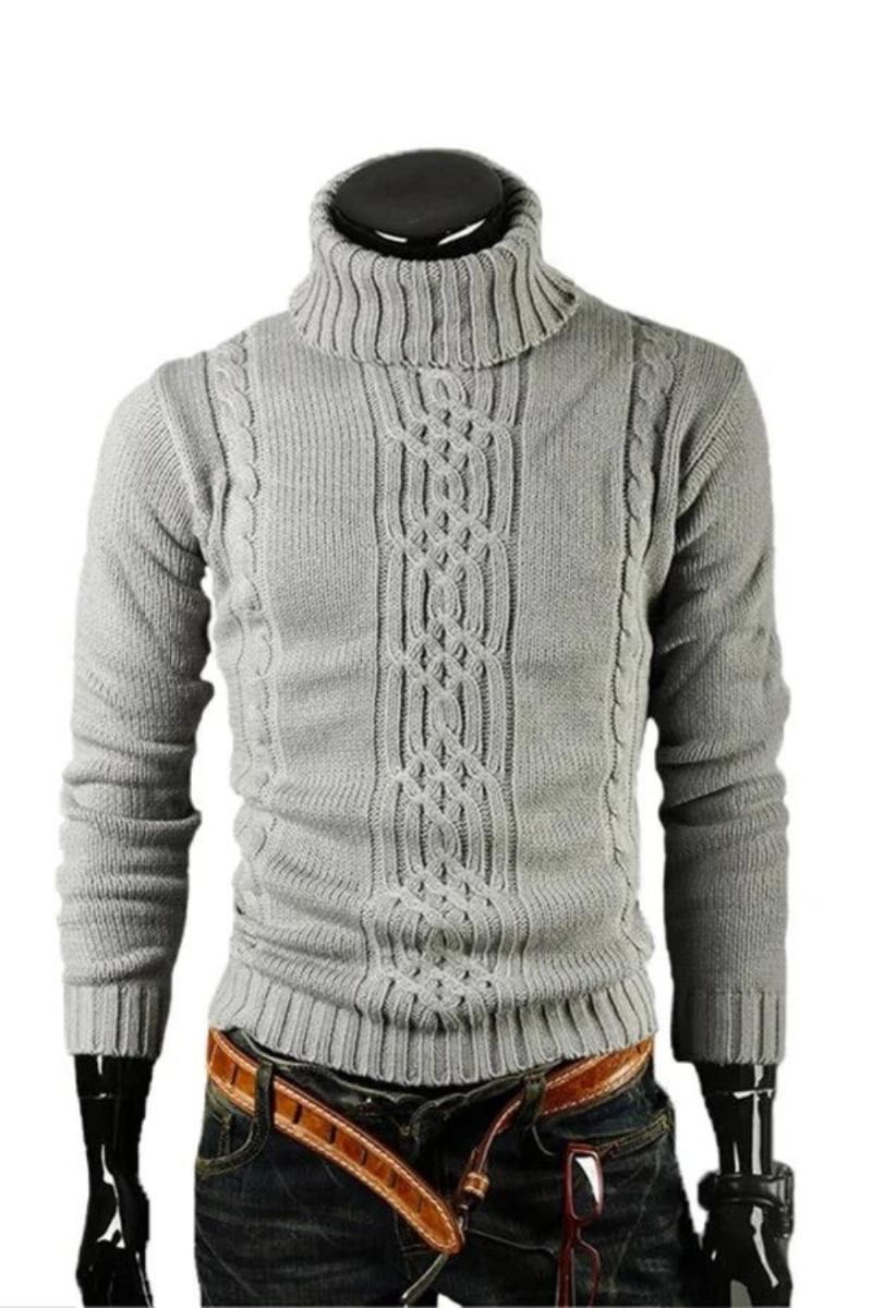 Pullover Herren Männlich Lässig Schlank Einfarbig Hohes Revers Jacquard Hedging