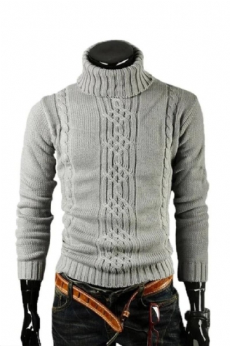 Pullover Herren Männlich Lässig Schlank Einfarbig Hohes Revers Jacquard Hedging