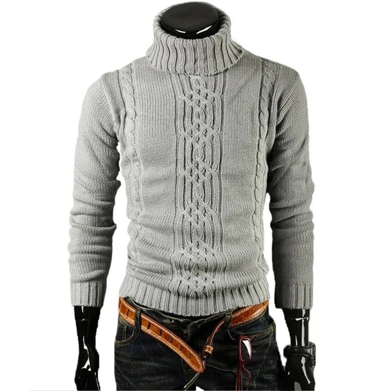 Pullover Herren Männlich Lässig Schlank Einfarbig Hohes Revers Jacquard Hedging - Dunkelgrau