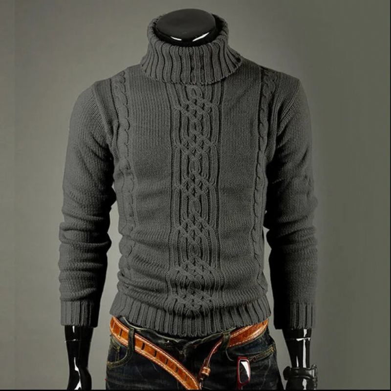 Pullover Herren Männlich Lässig Schlank Einfarbig Hohes Revers Jacquard Hedging - Dunkelgrau