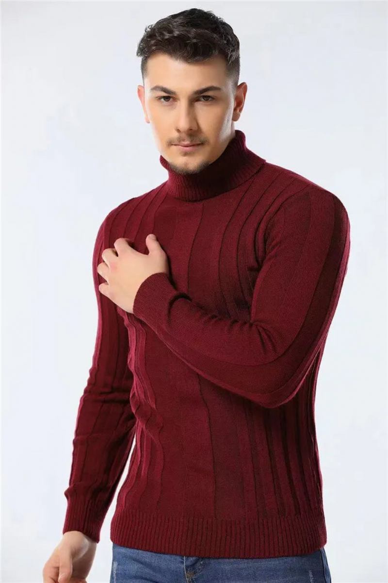 Pullover Mit Rollkragen Für Herren Lässig Basic Einfarbig Warm Gestreifter Für Winter Für - Braun