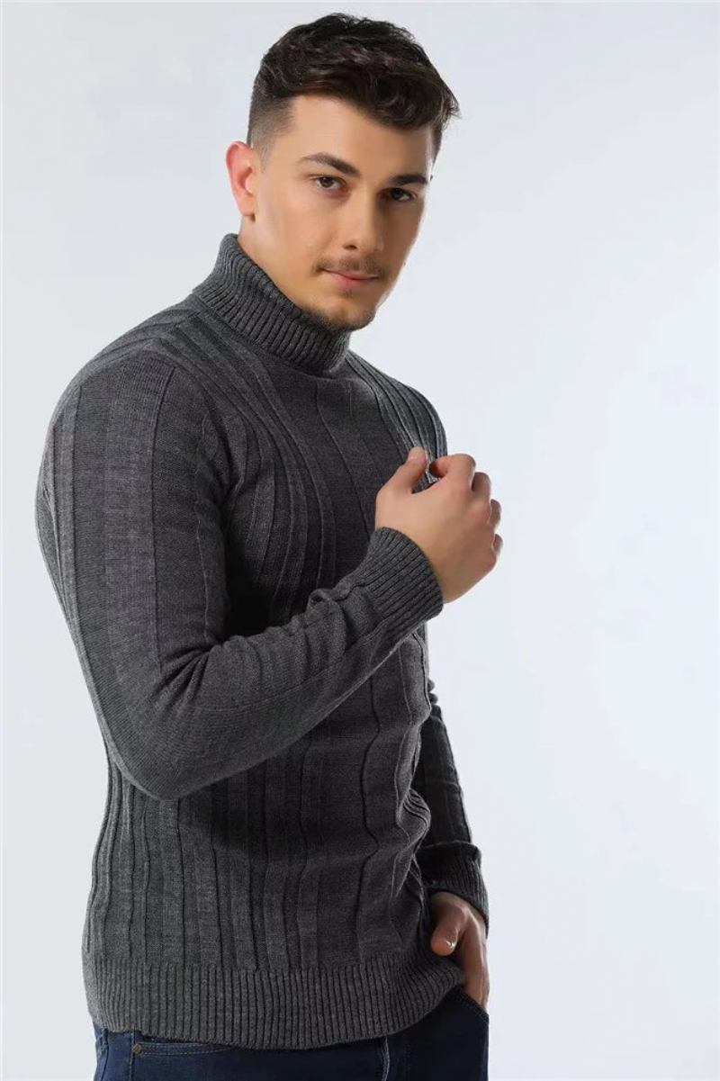 Pullover Mit Rollkragen Für Herren Lässig Basic Einfarbig Warm Gestreifter Für Winter Für - Braun