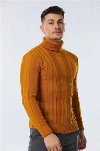 Slim Fit-pullover Mit Rollkragen Für Herren Lässig Basic Einfarbig Warm Gestreifter Pullover Für Neue Winterpullover Für