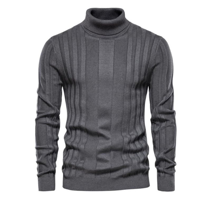 Slim Fit-pullover Mit Rollkragen Für Herren Lässig Basic Einfarbig Warm Gestreifter Pullover Für Neue Winterpullover Für - Braun