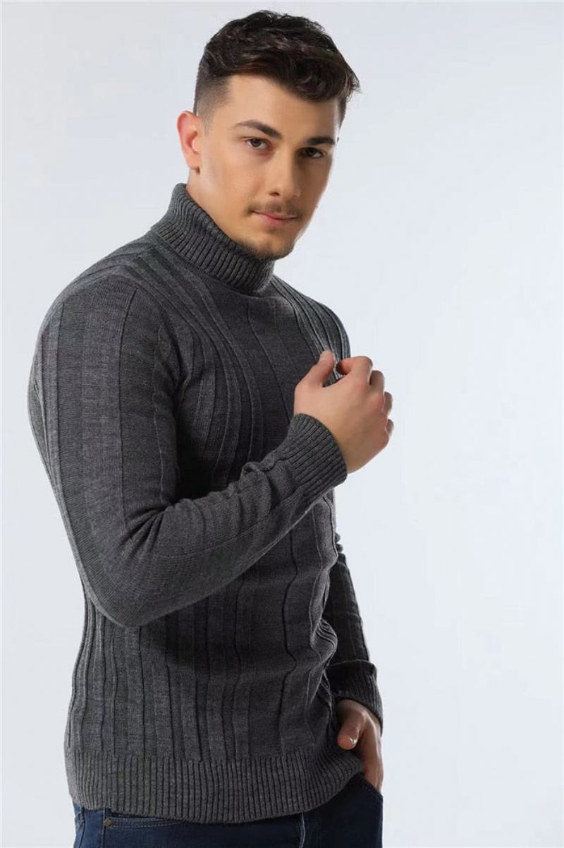 Slim Fit-pullover Mit Rollkragen Für Herren Lässig Basic Einfarbig Warm Gestreifter Pullover Für Neue Winterpullover Für - Braun