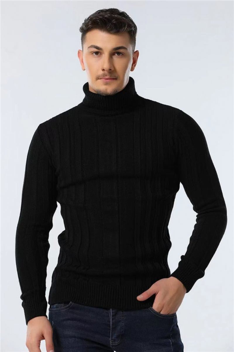 Slim Fit-pullover Mit Rollkragen Für Herren Lässig Basic Einfarbig Warm Gestreifter Pullover Für Neue Winterpullover Für - Braun