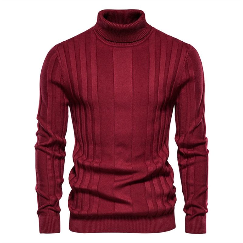 Slim Fit-pullover Mit Rollkragen Für Herren Lässig Basic Einfarbig Warm Gestreifter Pullover Für Neue Winterpullover Für - Braun