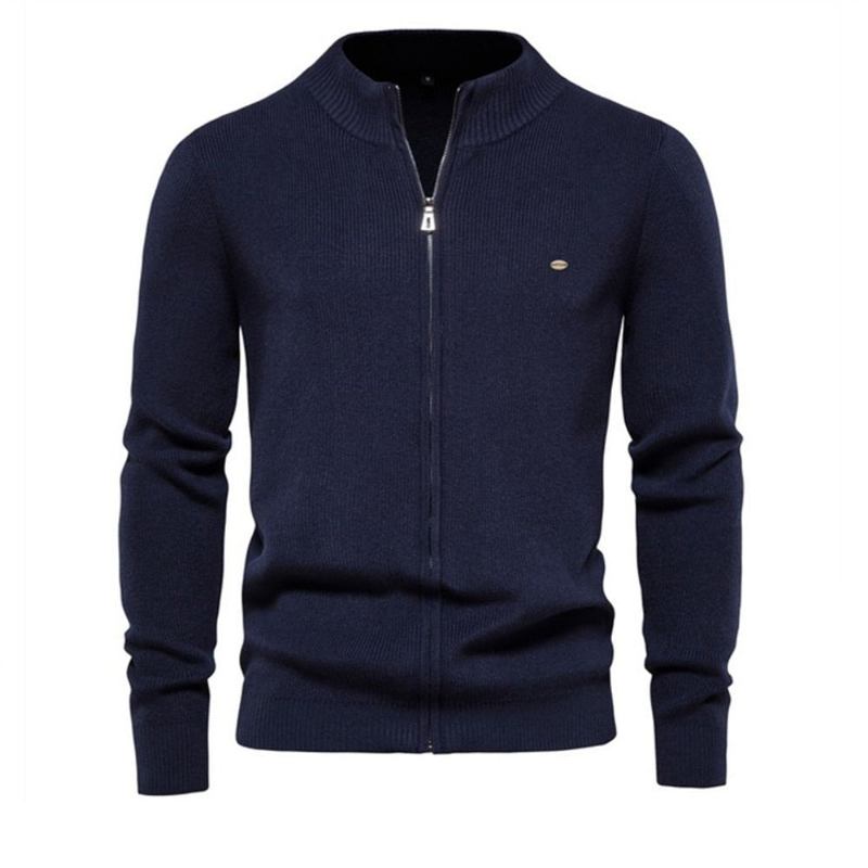 Verdickter Herren-cardigan Einfarbig Reißverschluss Basic-pullover Für Herren Hochwertig Neue Winter-herbst-cardigans Für Kleidung - Blau