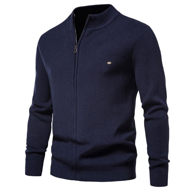 Verdickter Herren-cardigan Einfarbig Reißverschluss Basic-pullover Für Herren Hochwertig Neue Winter-herbst-cardigans Für Kleidung - Blau