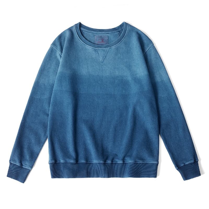 Vintage-sweatshirt Mit Farbverlauf Für Herren Neu Frühling Herbst Gekämmte Baumwolle Indigo-sweatshirt Pullover-oberteile - Blauverlauf