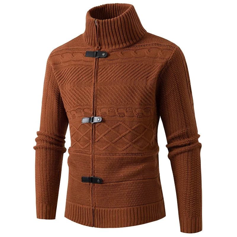 Warme Lässige Slim Fit-pullover Für Den Winter Strickjacke Mit Hörnern Dicker Pullover Mit Knopfleiste - Kaffee