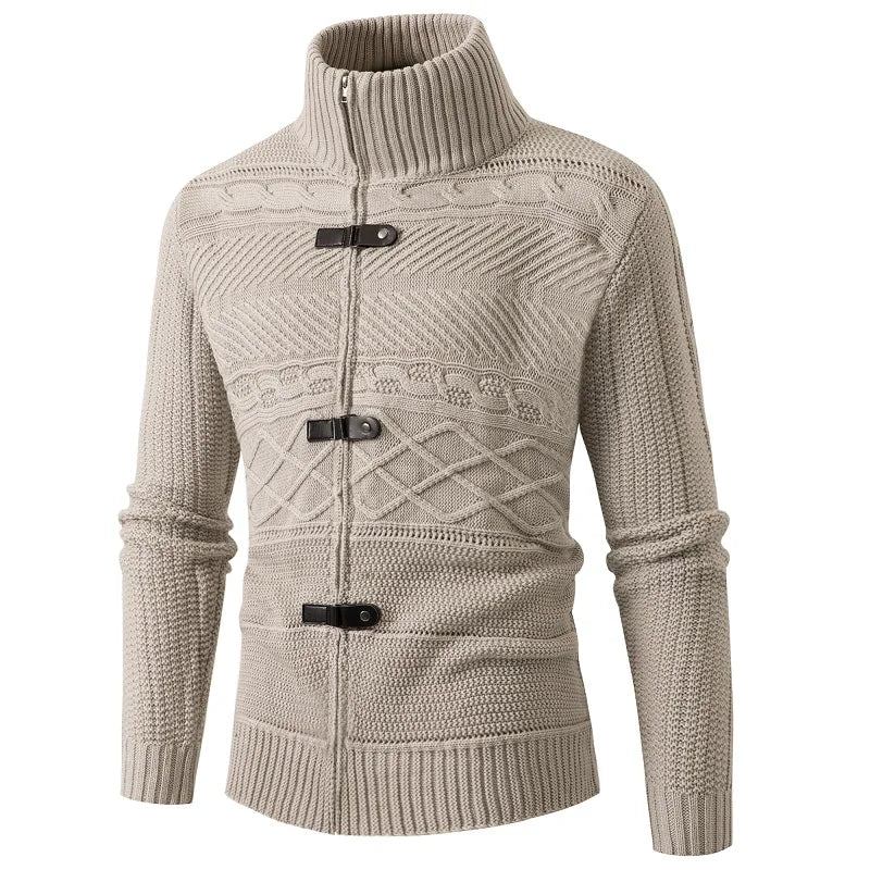 Warme Lässige Slim Fit-pullover Für Den Winter Strickjacke Mit Hörnern Dicker Pullover Mit Knopfleiste - Kaffee