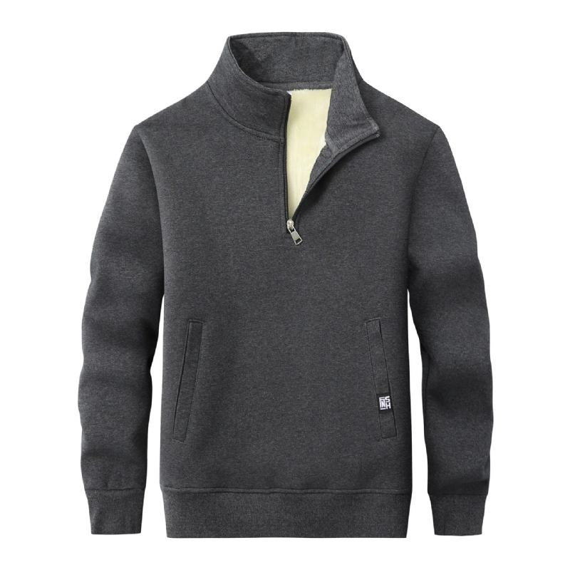 Winter-sweatshirts Für Herren Übergroßer Reißverschluss Stehkragen Berber-fleece Kapuzenpullover Für Dicke Oberbekleidung Pullover - Grau