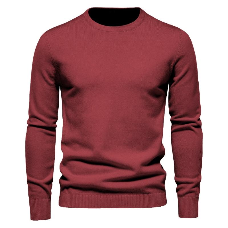 Winterdicker Pullover Für Herren Rundhalsausschnitt Einfarbig Langarm Warm Slim Pulli Herrenkleidung - Flogblau