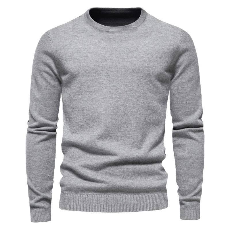 Winterdicker Pullover Für Herren Rundhalsausschnitt Einfarbig Langarm Warm Slim Pulli Herrenkleidung - Flogblau