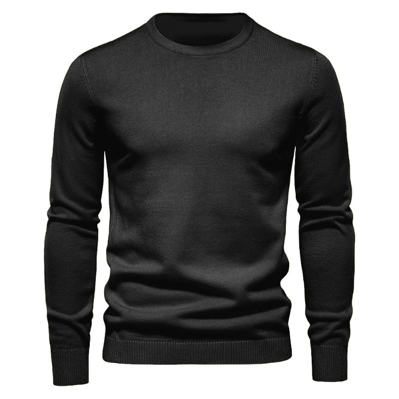 Winterdicker Pullover Für Herren Rundhalsausschnitt Einfarbig Langarm Warm Slim Pulli Herrenkleidung - Flogblau