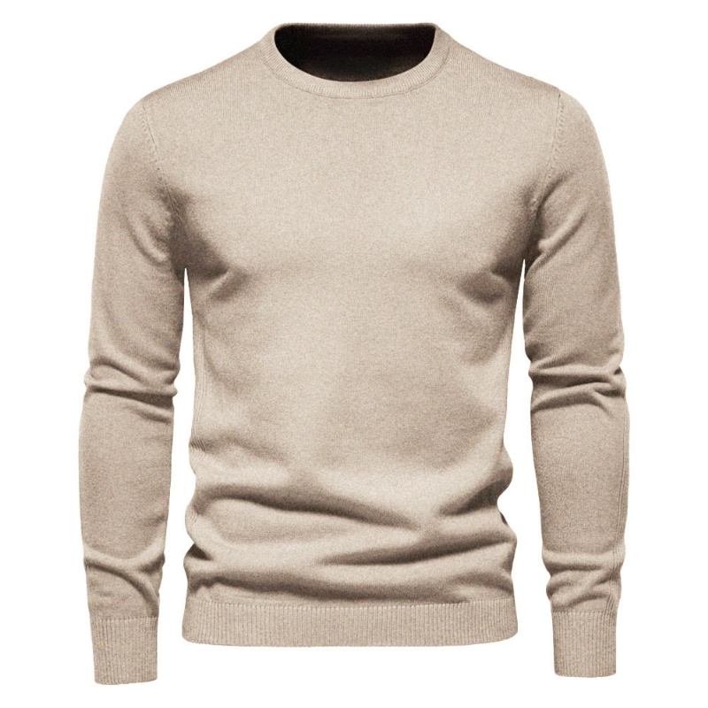 Winterdicker Pullover Für Herren Rundhalsausschnitt Einfarbig Langarm Warm Slim Pulli Herrenkleidung - Flogblau