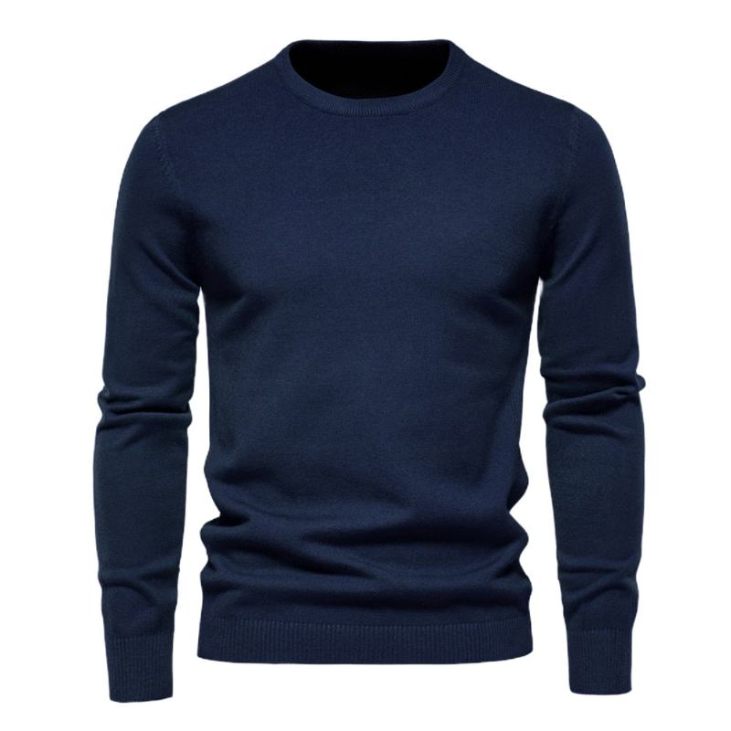 Winterdicker Pullover Für Herren Rundhalsausschnitt Einfarbig Langarm Warm Slim Pulli Herrenkleidung - Flogblau