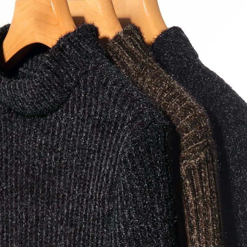 Winterpullover Mit Dickem Warmem Rollkragenpullover Für Herren Herrenbekleidung Slim Fit Strickpullover Jersey - Schwarz