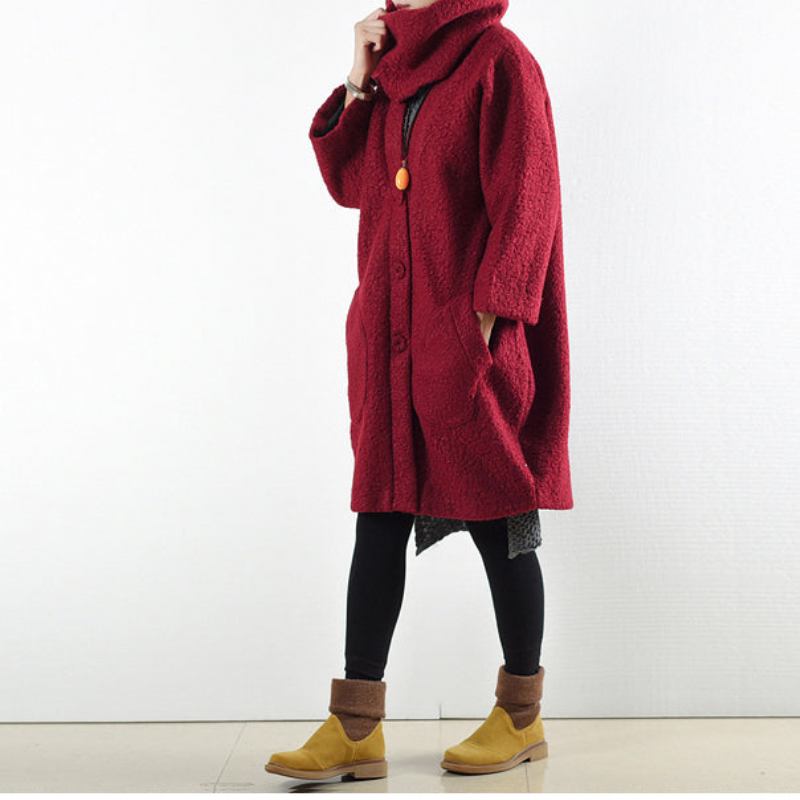 2024. Rote Wintermäntel Aus Übergroßer Winteroberbekleidung Für Damen Originelles Design - Damen-Wollmäntel