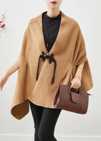 Asymmetrischer Wollmantel Mit Chinesischem Knopfmuster Im Khaki-stil Im Herbst