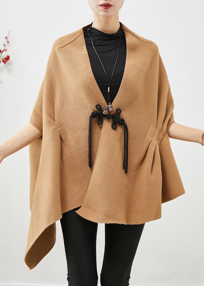 Asymmetrischer Wollmantel Mit Chinesischem Knopfmuster Im Khaki-stil Im Herbst - Damen-Wollmäntel