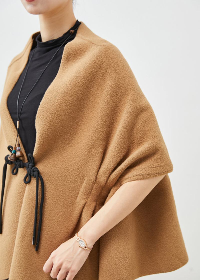 Asymmetrischer Wollmantel Mit Chinesischem Knopfmuster Im Khaki-stil Im Herbst - Damen-Wollmäntel