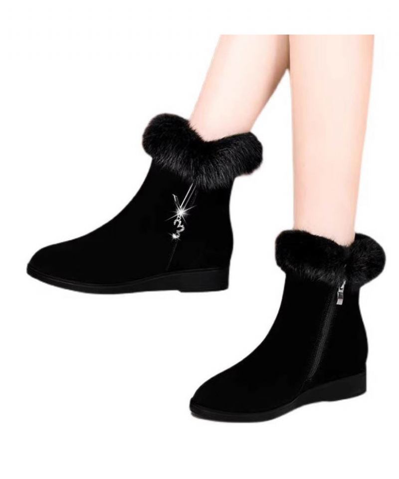 Bequeme Warme Keilstiefel Mit Schwarzem Flauschigem Wollfutter - Damen-Wollmäntel