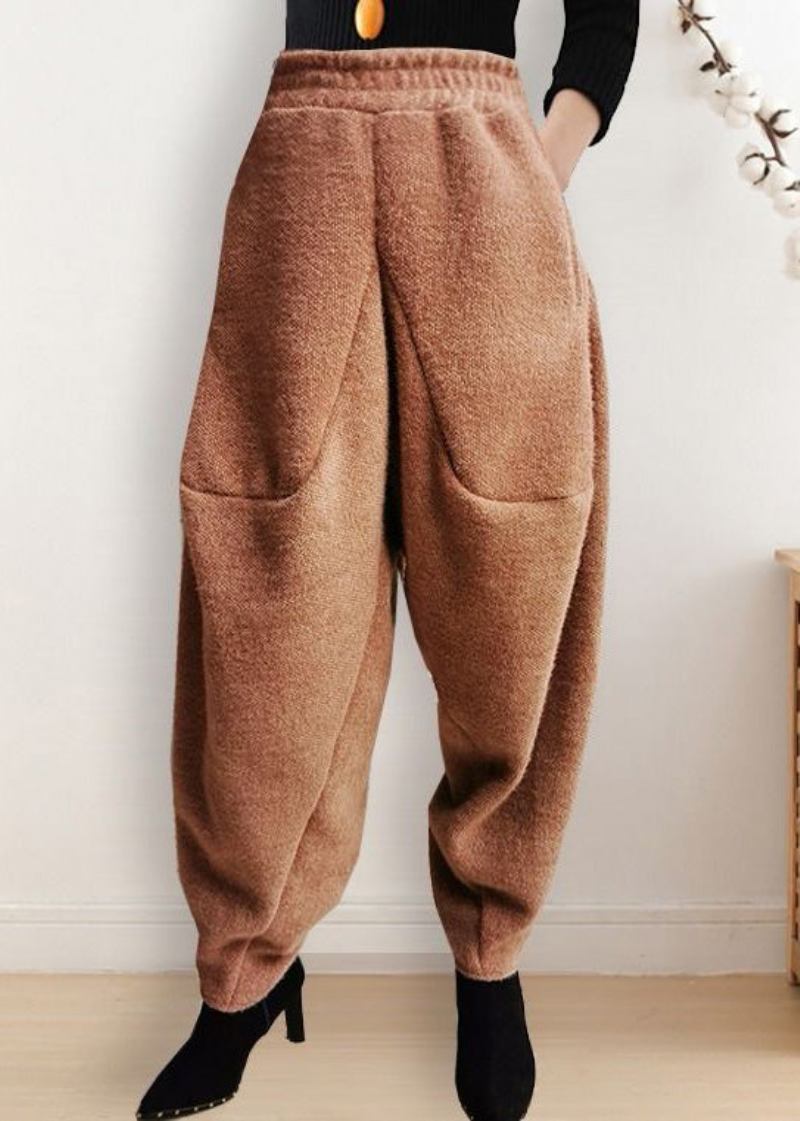 Boutique Aprikosenfarbener Nerzsamt Mit Elastischem Bund Warmes Fleece Dicke Wolllaternenhose Frühling - Aprikose