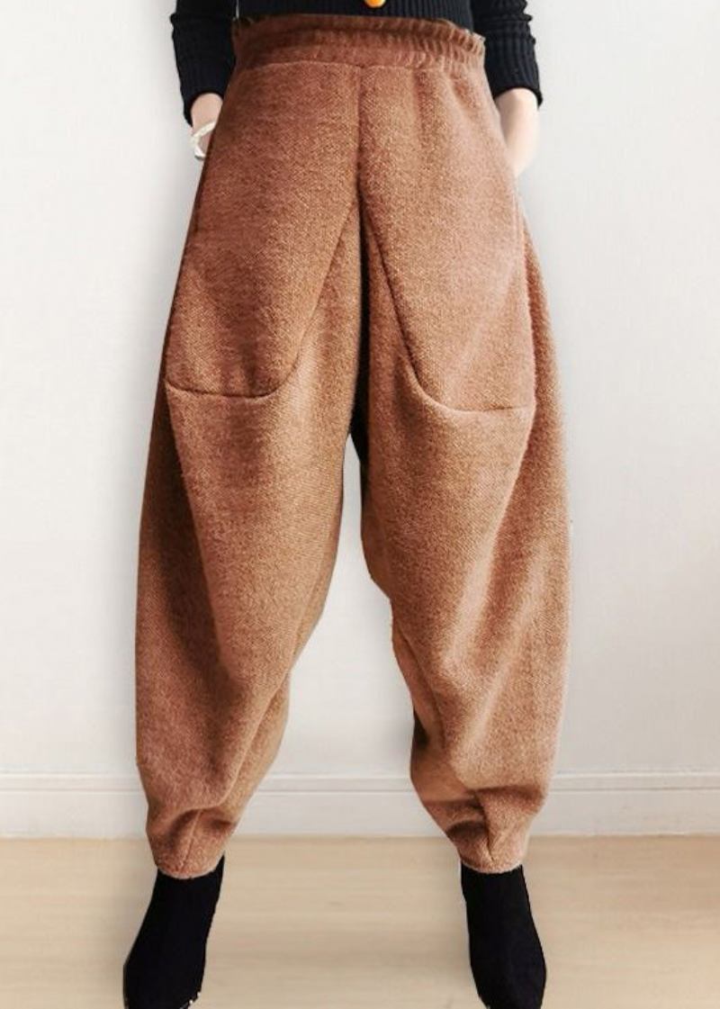 Boutique Aprikosenfarbener Nerzsamt Mit Elastischem Bund Warmes Fleece Dicke Wolllaternenhose Frühling - Aprikose